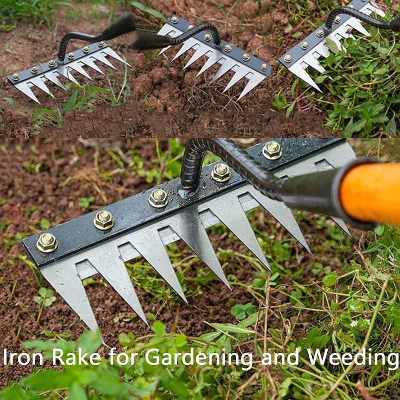 Garden Weed Remover Tools 5/6/7/8 Teeth Carbon Steel Gardening Manual Tools Weeding Rake for Vegetable Backyard Planting Weeder