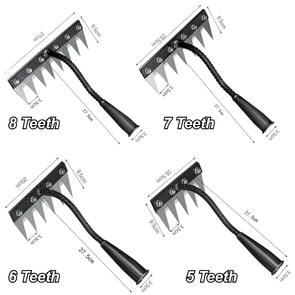 Garden Weed Remover Tools 5/6/7/8 Teeth Carbon Steel Gardening Manual Tools Weeding Rake for Vegetable Backyard Planting Weeder