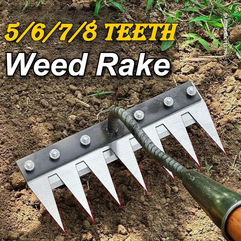 Garden Weed Remover Tools 5/6/7/8 Teeth Carbon Steel Gardening Manual Tools Weeding Rake for Vegetable Backyard Planting Weeder
