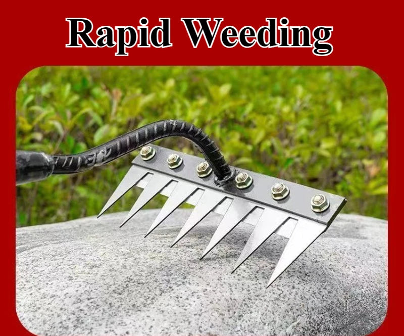Garden Weed Remover Tools 5/6/7/8 Teeth Carbon Steel Gardening Manual Tools Weeding Rake for Vegetable Backyard Planting Weeder