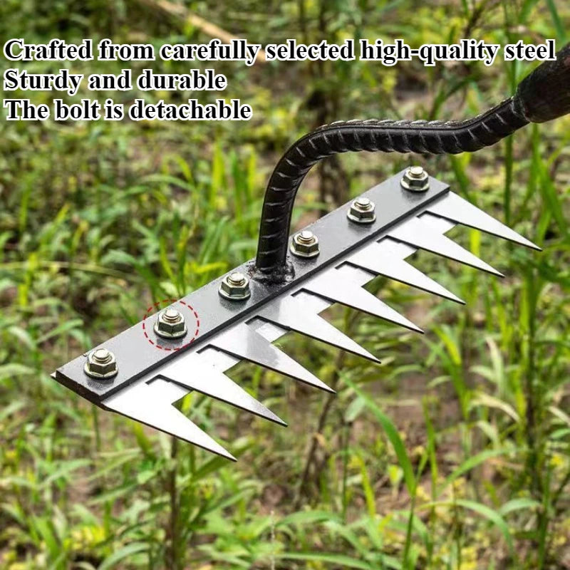 Garden Weed Remover Tools 5/6/7/8 Teeth Carbon Steel Gardening Manual Tools Weeding Rake for Vegetable Backyard Planting Weeder
