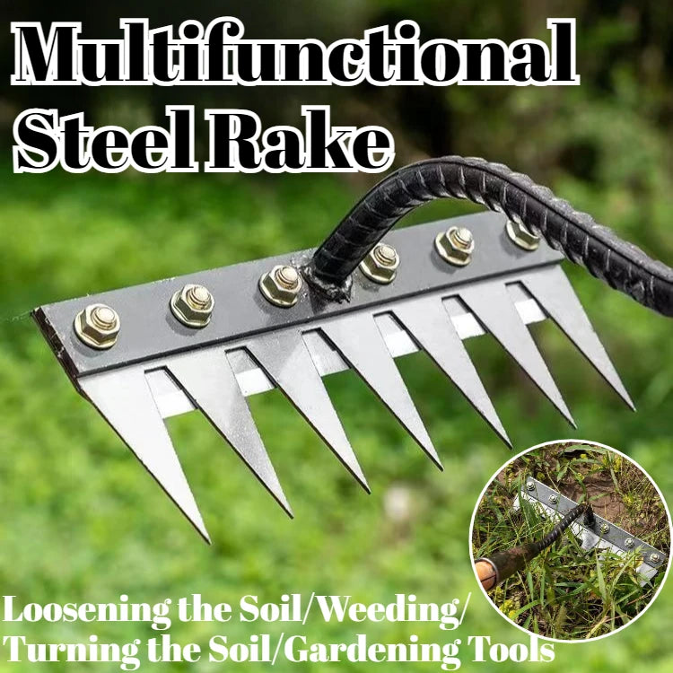 Garden Weed Remover Tools 5/6/7/8 Teeth Carbon Steel Gardening Manual Tools Weeding Rake for Vegetable Backyard Planting Weeder